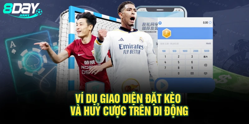 Ví dụ giao diện đặt kèo và huỷ cược trên di động